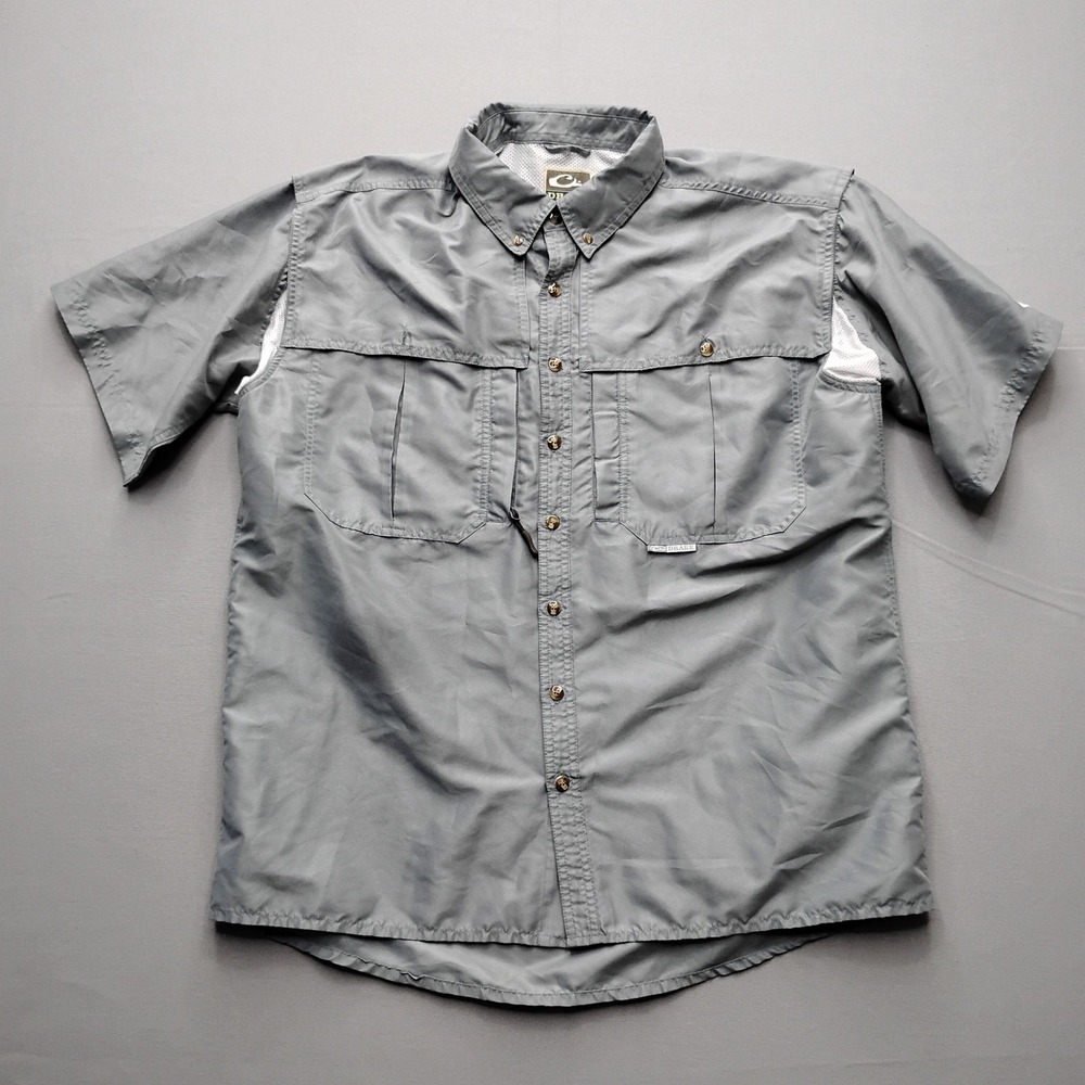 Drake Waterfowl Systems Mens Large Gray Short Sleeve Fishing Shirt
